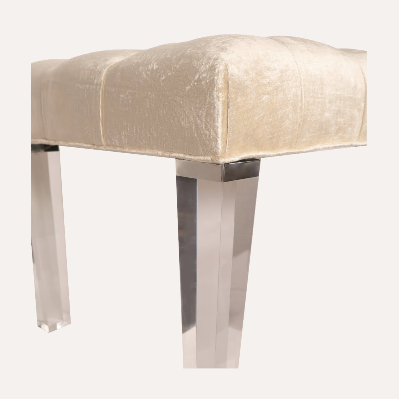 Oyster Velvet Bench with Acrylic Legs