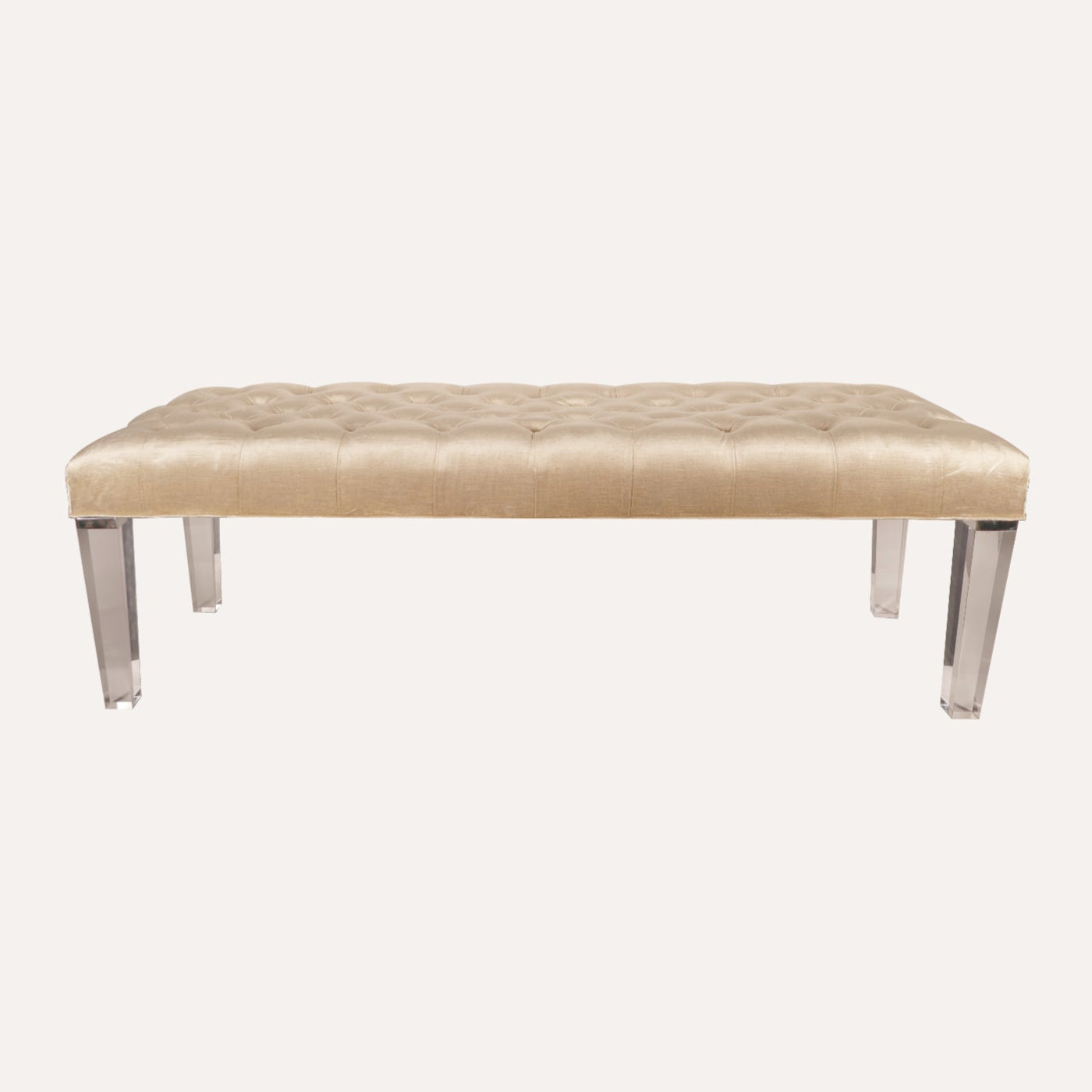 Oyster Velvet Bench with Acrylic Legs