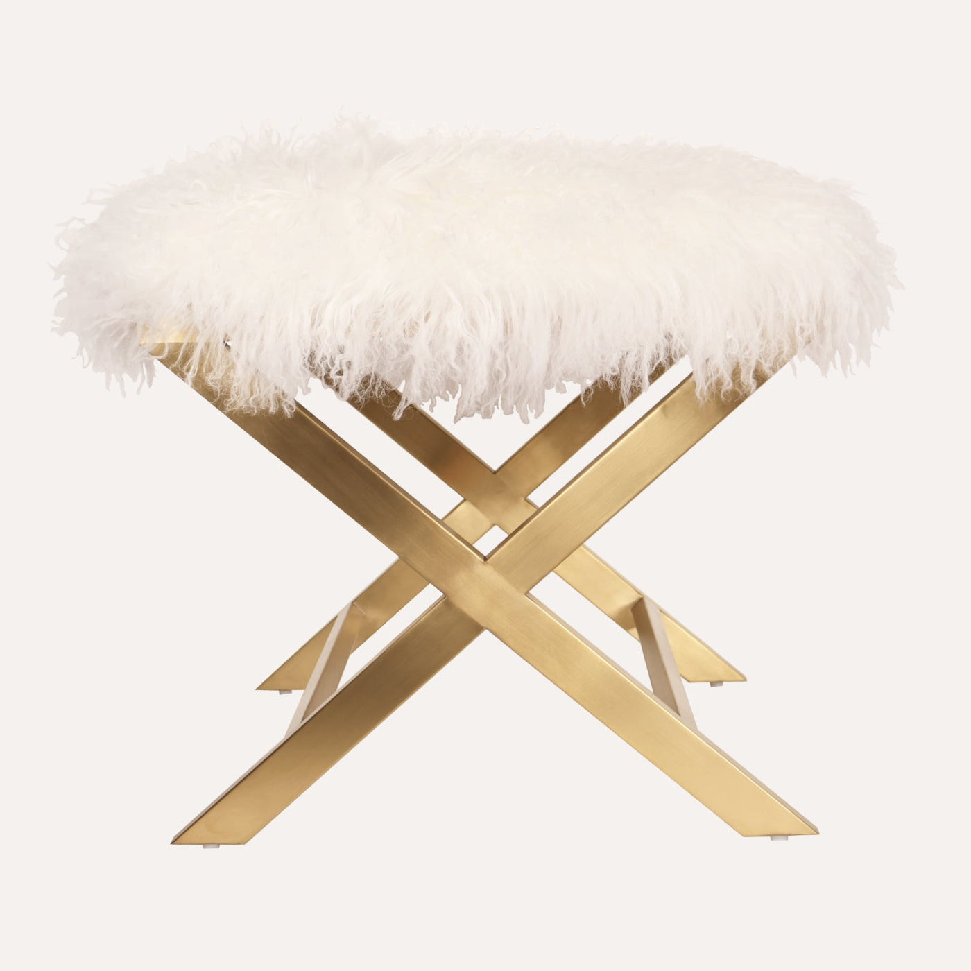 Tibetan Fur & Brass Ottoman