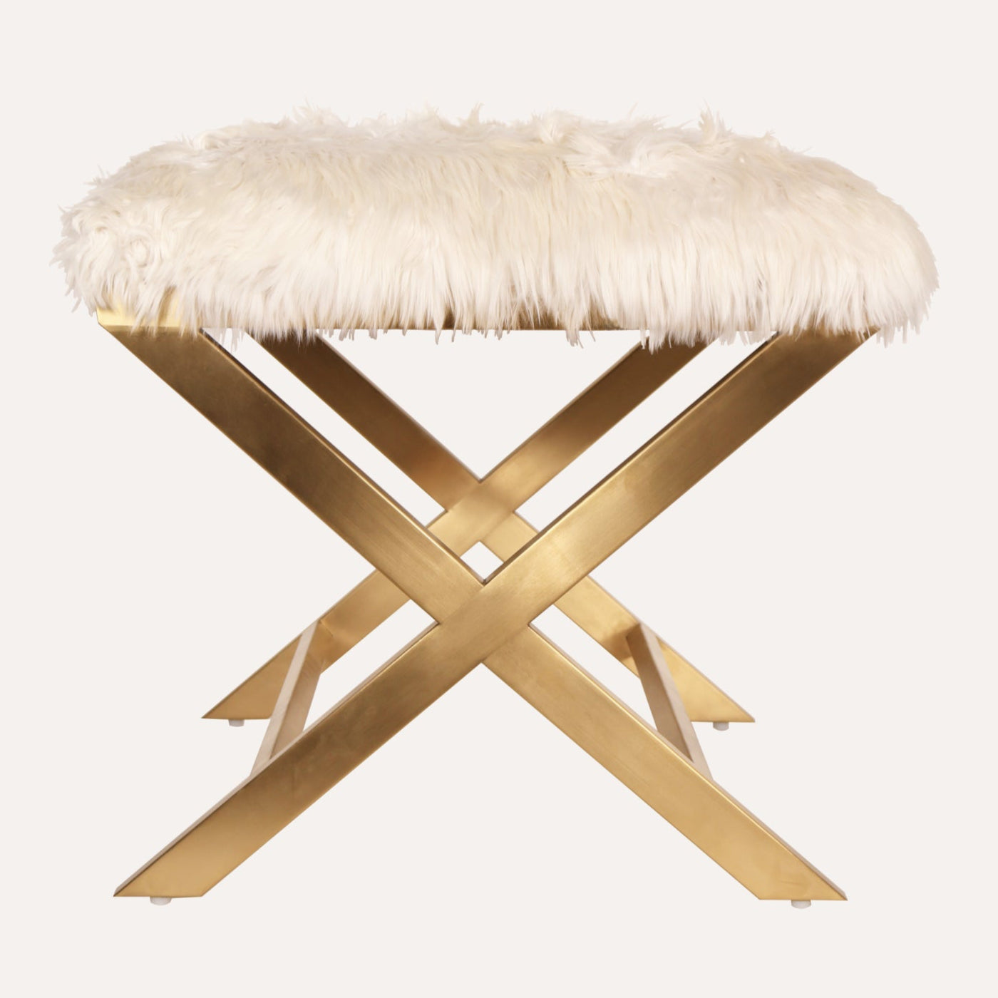Alpaca Fur & Brass Ottoman