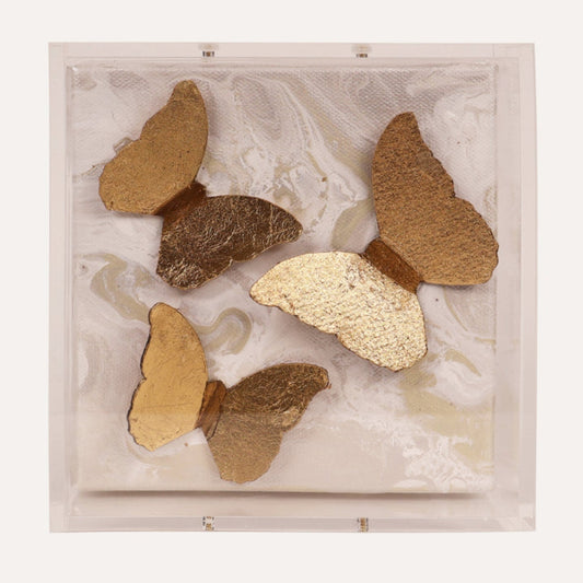 6x6 Three Floating Butterflies on Marble Background