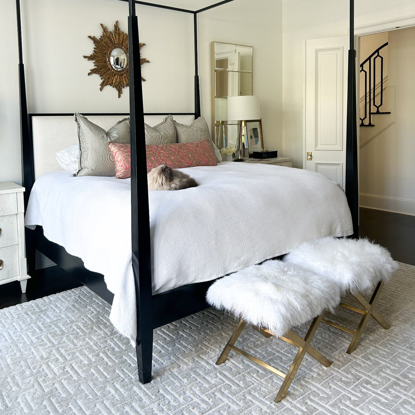 Tibetan Fur & Brass Ottoman