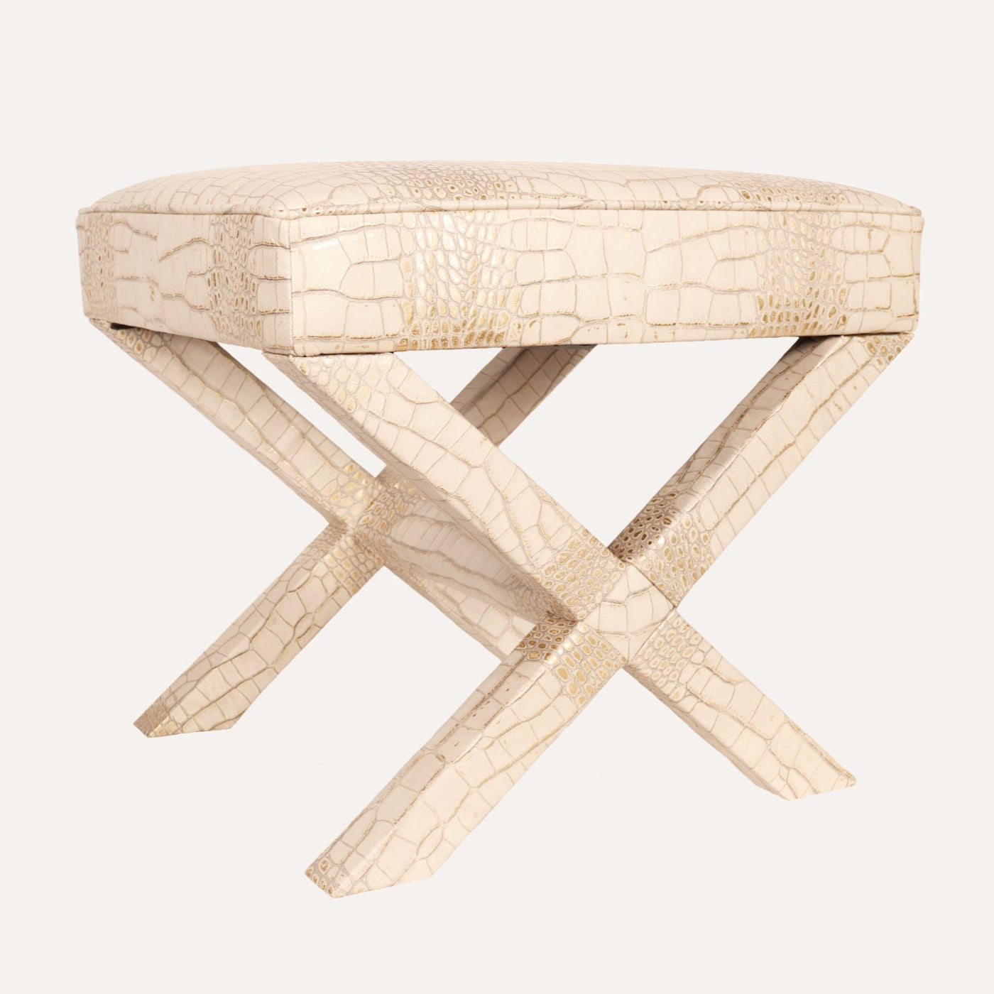 Embossed Croc Leather Ottoman