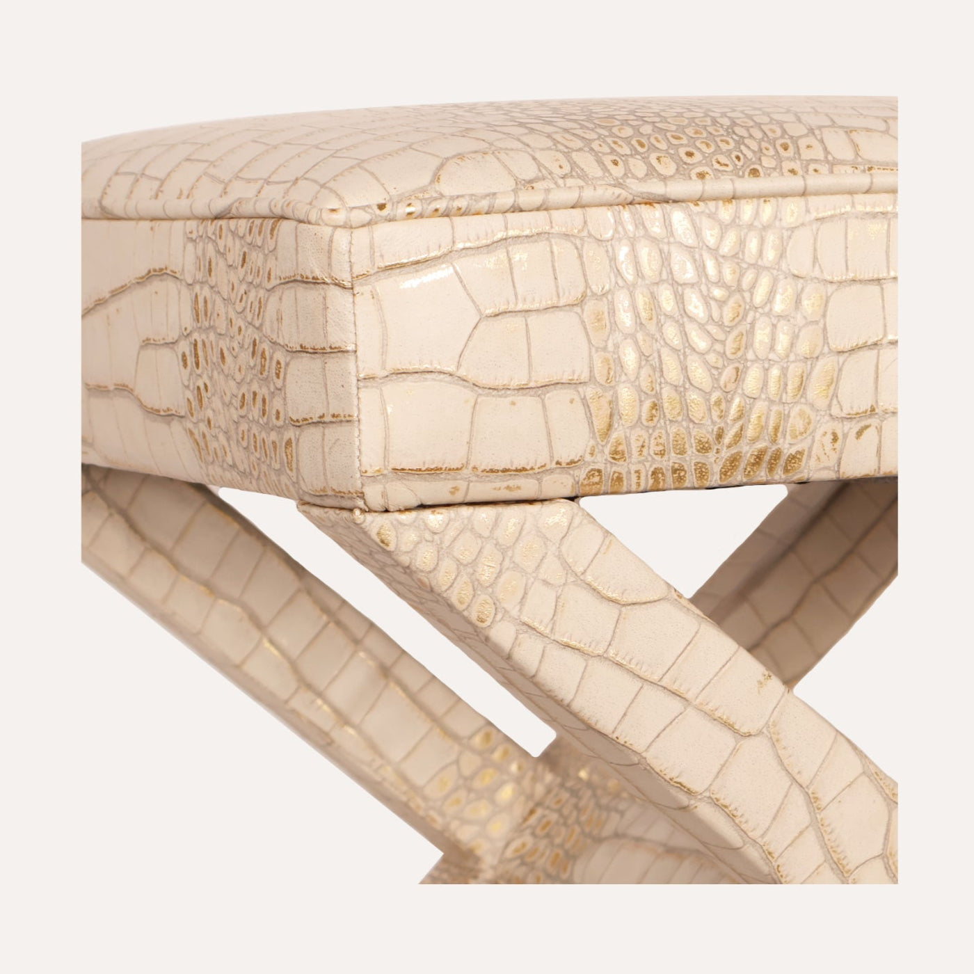 Embossed Croc Leather Ottoman