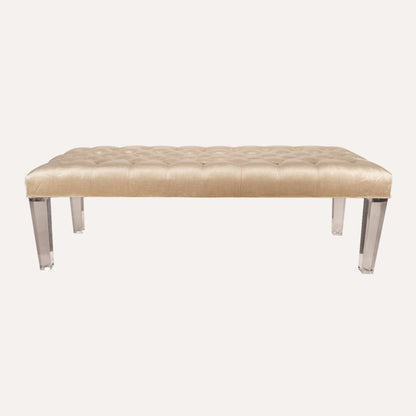 Oyster Velvet Bench with Acrylic Legs