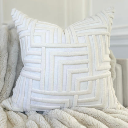 22x22 Linen Pillow With Geometric Embroidery