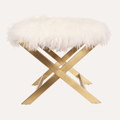 Tibetan Fur & Brass Ottoman