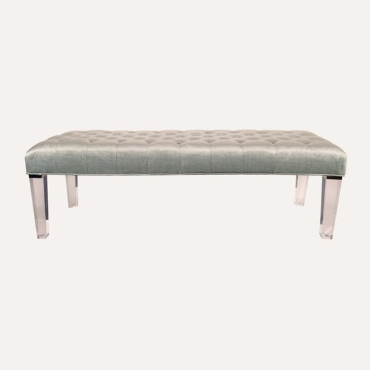 Silver Velvet Bench with Acrylic Legs