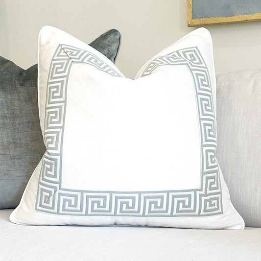 Custom Lux Silk Pillow with Greek Key Trim