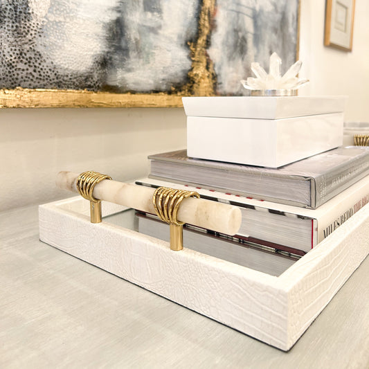 White Mirrored Tray Alabaster
