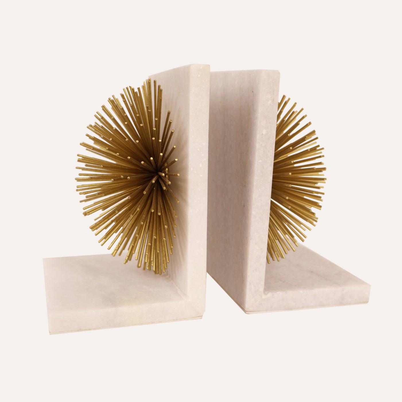 Marble Bookends with Brass Starburst Detail