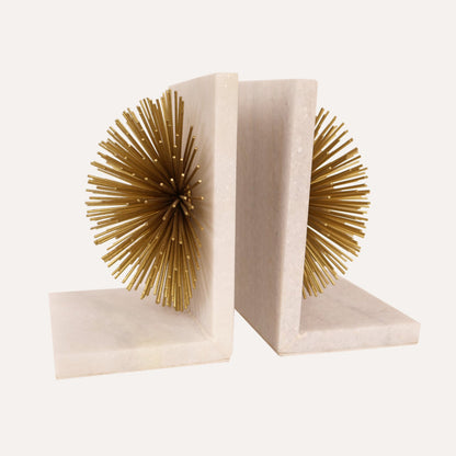 Marble Bookends with Brass Starburst Detail