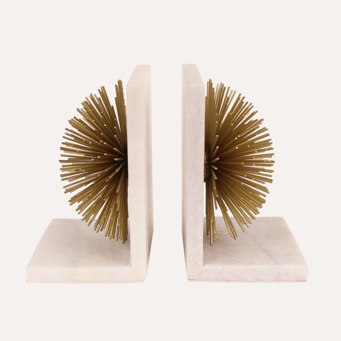 Marble Bookends with Brass Starburst Detail