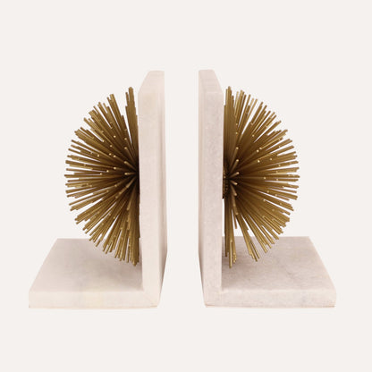 Marble Bookends with Brass Starburst Detail