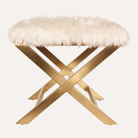 Alpaca Fur & Brass Ottoman