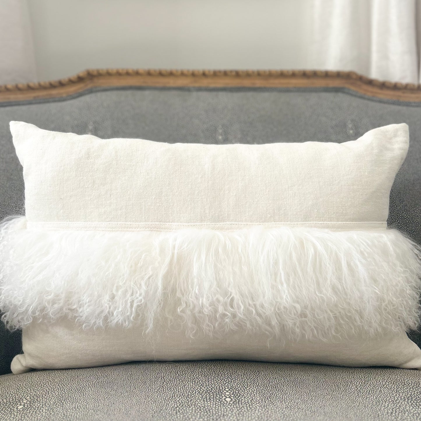Oyster Linen with Mohair Trim Lumbar 16x24