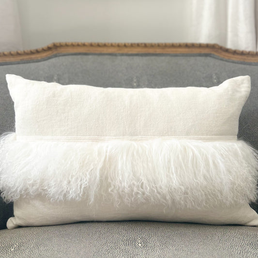 Oyster Linen with Mohair Trim Lumbar 16x24