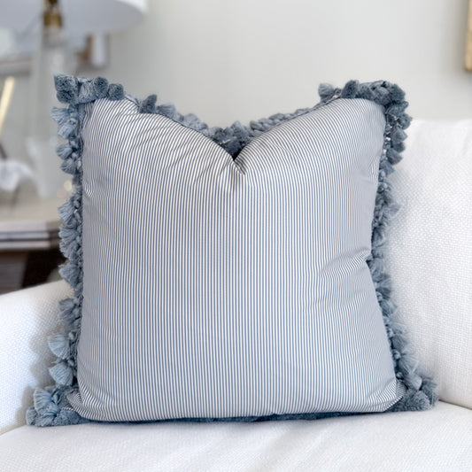 22x22 Blue Stripe Silk Pillow