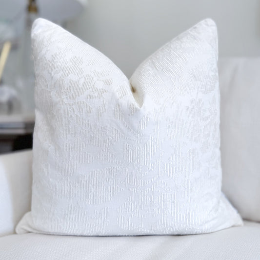French Cream Embroidered Linen Pillow