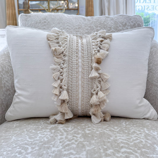 12x 18 Lux Silk Lumbar Pillow with Tassel Fringe