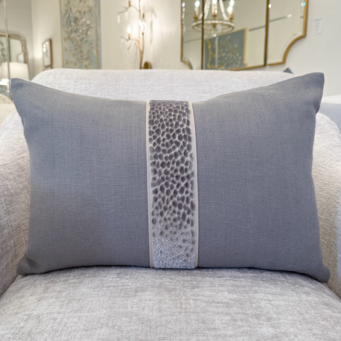 Silver Linen Pillow with Trim