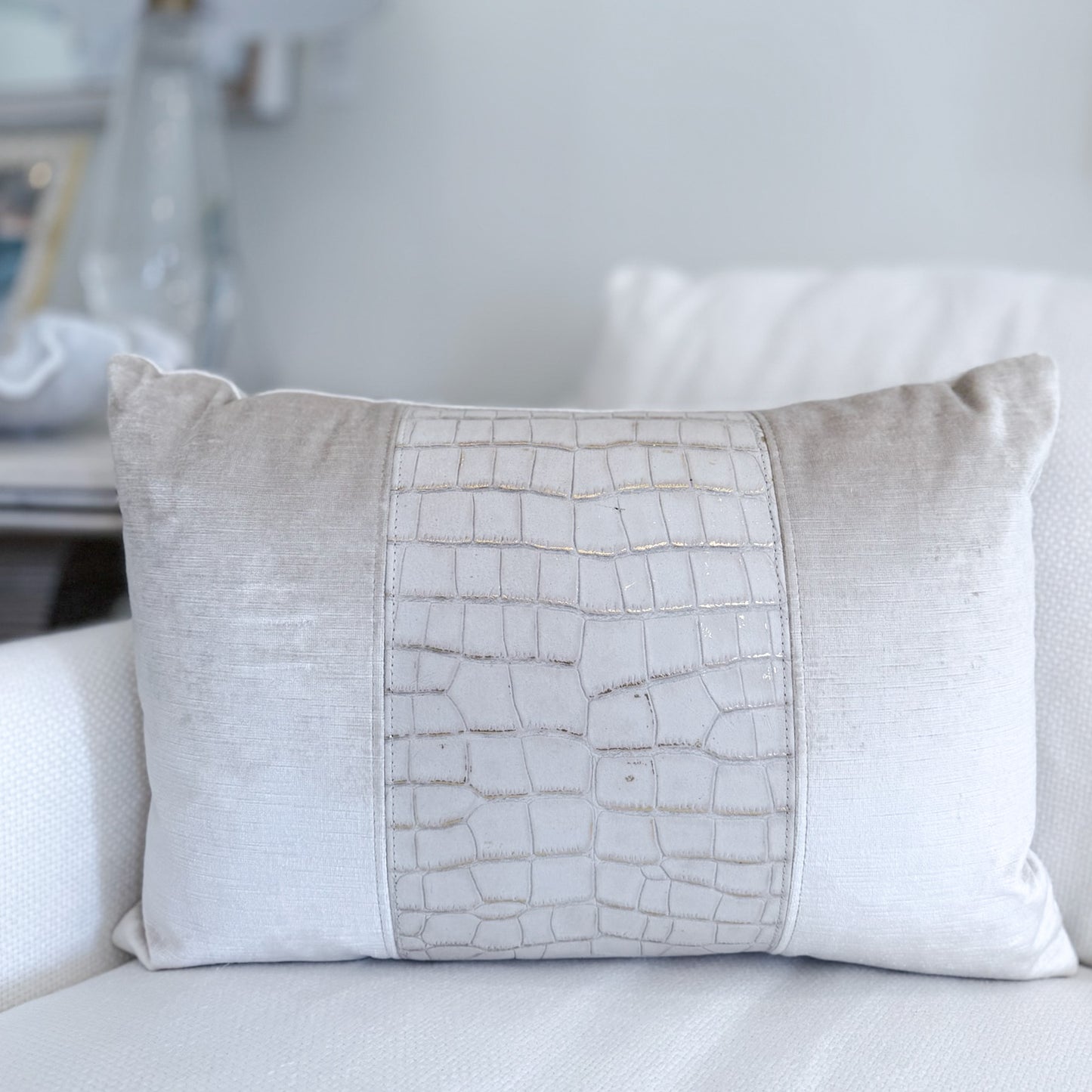 Oyster Velvet with Embossed Croc Center