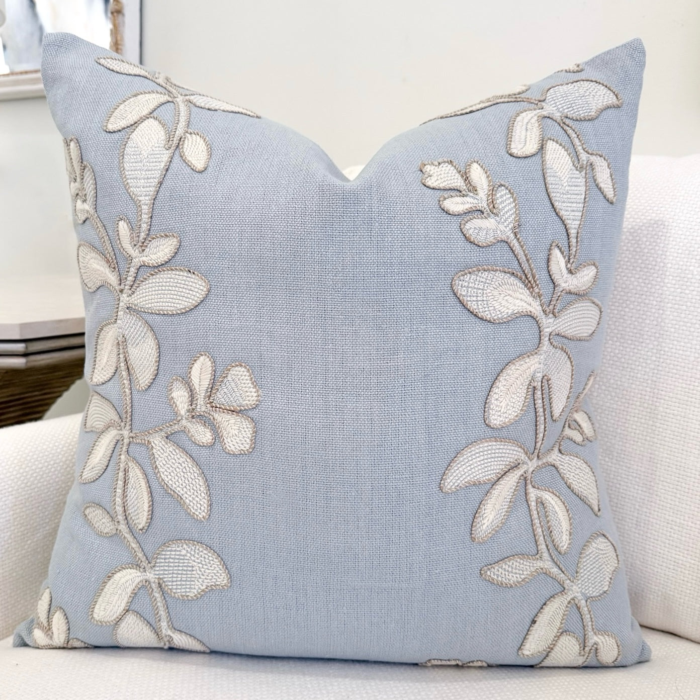 Spa Blue Flower Embroidery Pillow