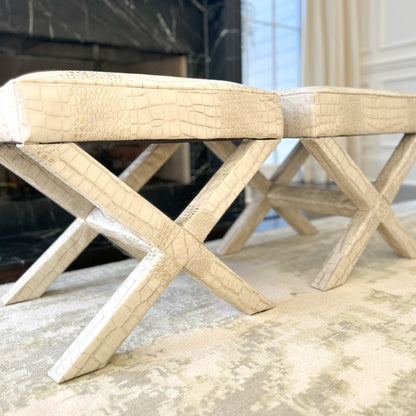 Embossed Croc Leather Ottoman