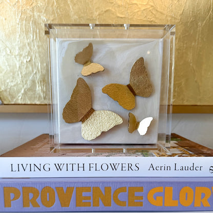 6x6 Three Floating Butterflies on Marble Background